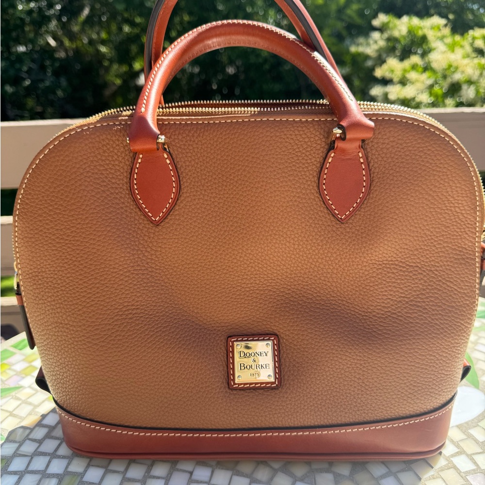 Dooney & Bourke Tan Satchel with Textured Finish PRISTINE with crossbody strap
